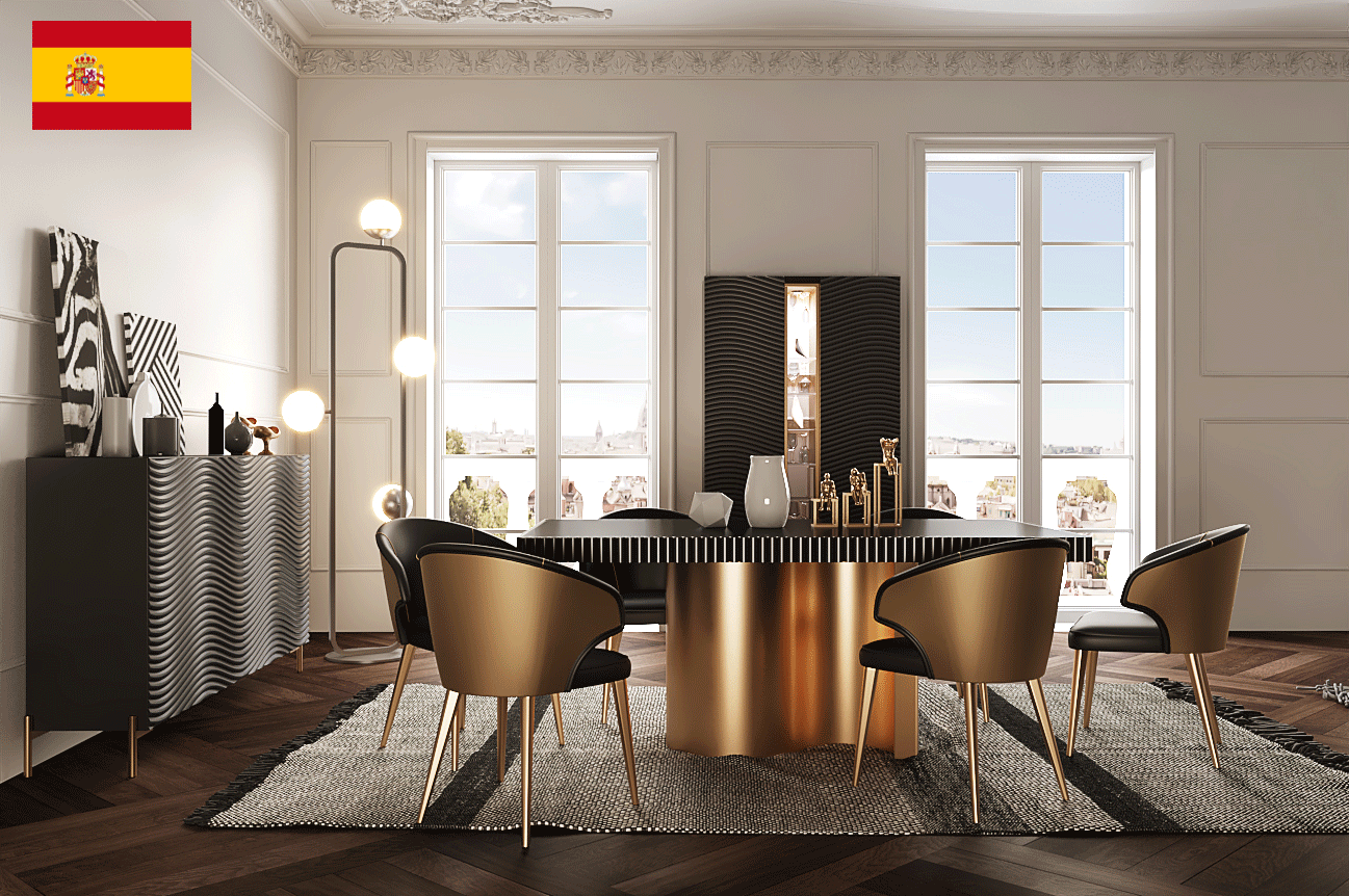 Dining Room Furniture Marble-Look Tables Wave Dining Black